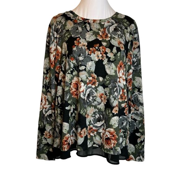 Bobeau Sweater Top Womens Size M Knit Floral over Black Sheer Loose Fit Romantic - Picture 2 of 12
